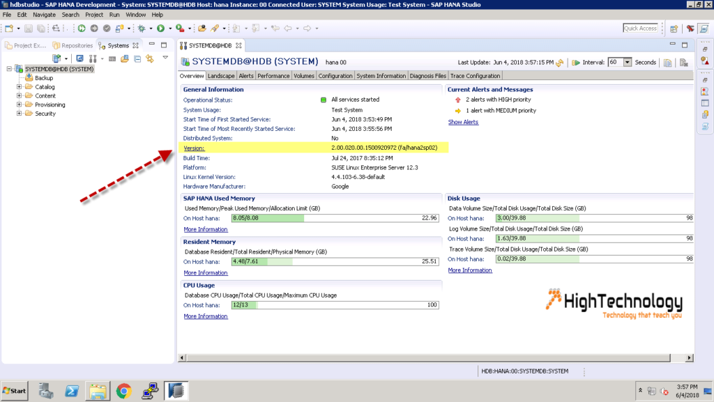 Check Version Of SAP HANA Database